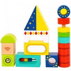 TOOKY TOY Wooden Sensory Blocks Puzzle Multifunctional Shapes Sound Touch 12 el.