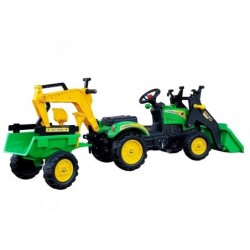 Tractor with a trailer and a bucket Benson excavator Green