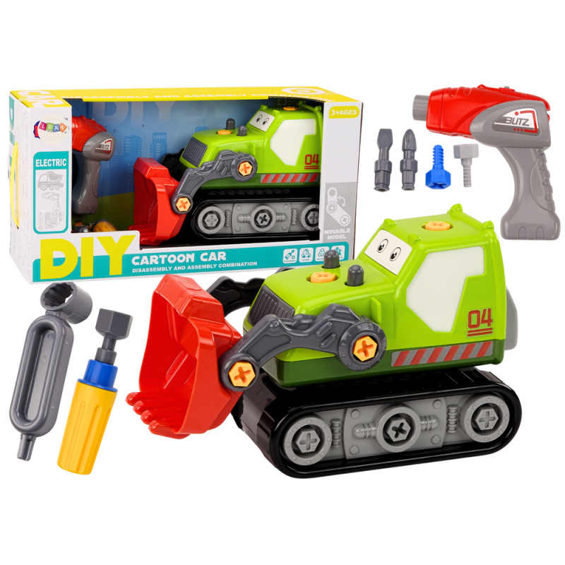 Cartoon Crawler Excavator To Disassemble DIY Green