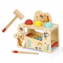 TOOKY TOY Wooden Piercing Game Hammer Game 2in1 Musical Instrument Animals with Cymbals Squirrel