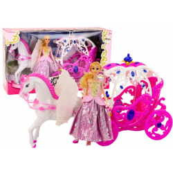 Doll With Carriage Horse Carriage Princess Pink Pegasus Set