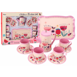 Coffee Tea Set Cups Kettle Tray Pink Cafe 12 pcs.