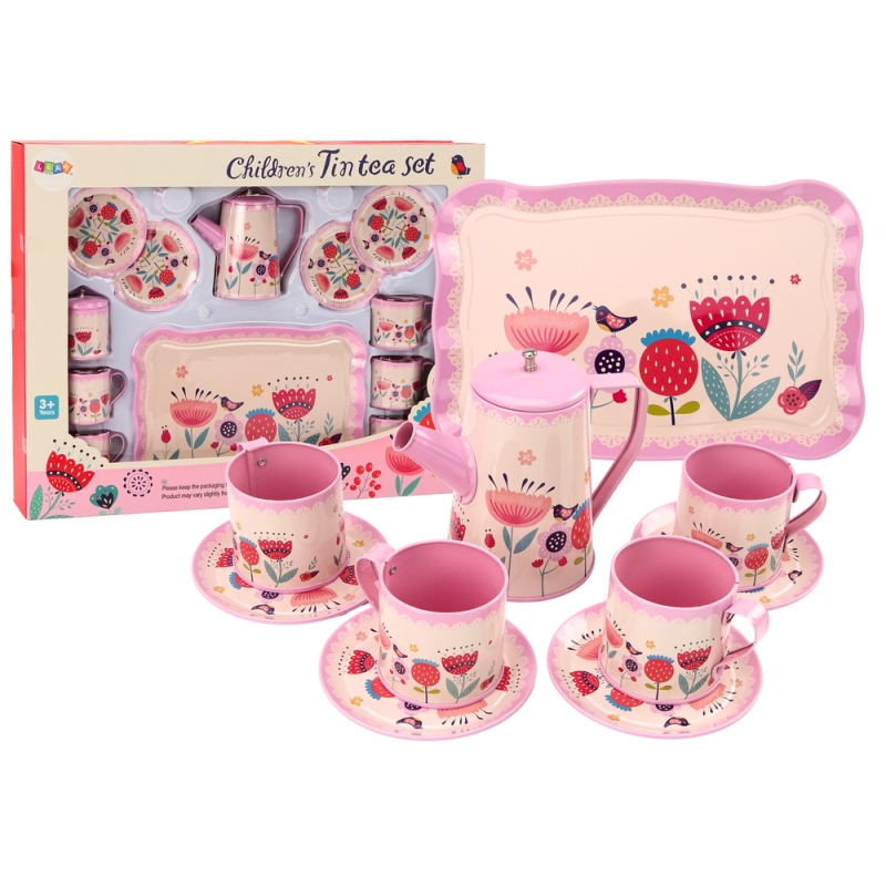 Coffee Tea Set Cups Kettle Tray Pink Cafe 12 pcs.