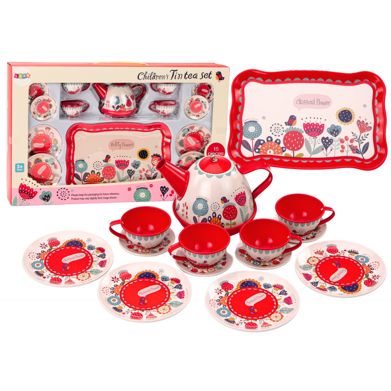 Coffee Tea Set Cups Kettle Tray Red Cafe 15 pcs.