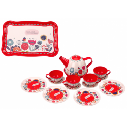 Coffee Tea Set Cups Kettle Tray Red Cafe 15 pcs.