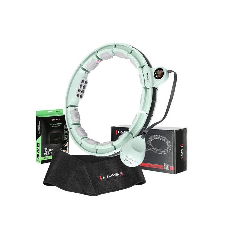 SET HULA HOOP HHM13 GREEN WITH WEIGHT + COUNTER HMS + WAIST SUPPORT BR163 BLACK PLUZ SIZE