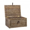 Basket KLAY with lid 76x53xH36cm, wooden frame with natural rattan weaving, color  grey