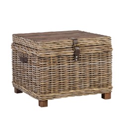 Trunk-side table EGROS 60x60xH45cm table top  recycled wood, wooden frame with natural rattan weaving, color  grey