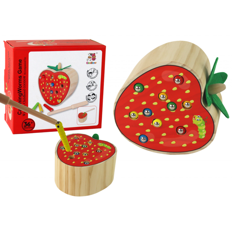 Wooden Strawberry Catch the Worm Magnetic Game