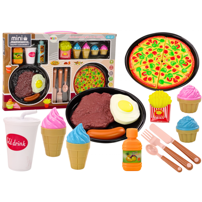 Food Products Set Pizza French Fries Ice Cream Cutlery