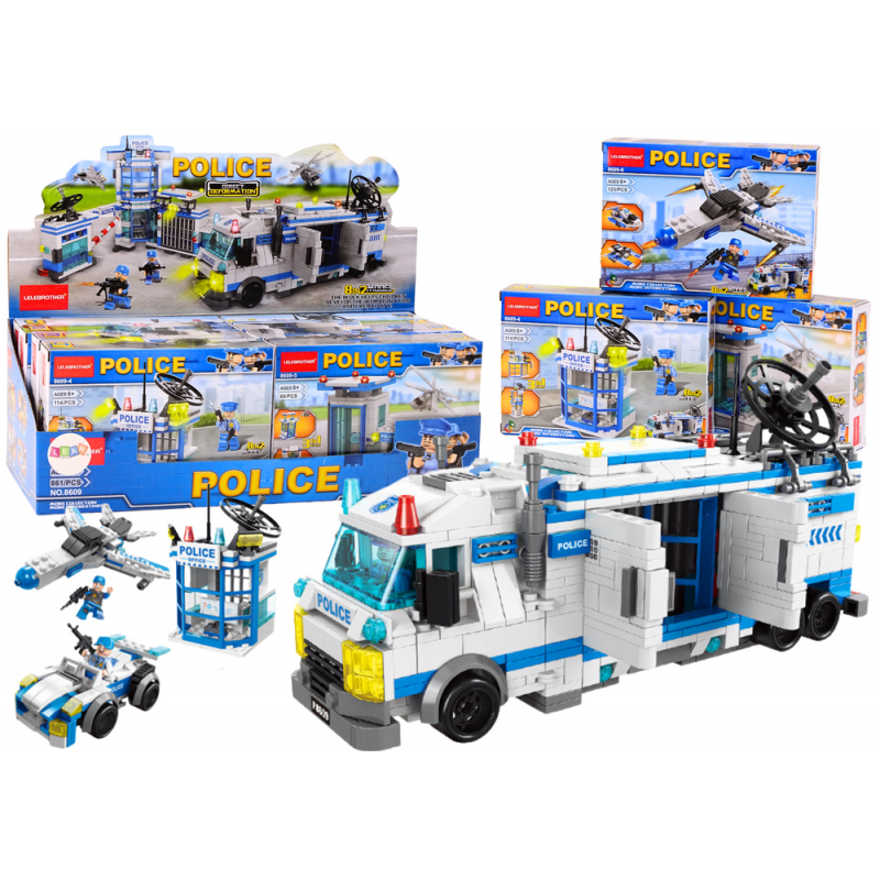 Police Boat Plane Helicopter Construction Bricks Blue MIX