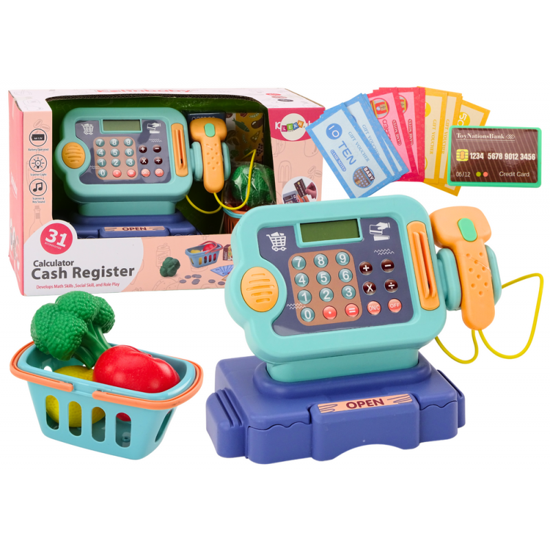 Cash register Learning to count coins Shopping cart Lights Sounds Blue