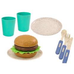 Set of tableware, plates, cups, jug, Hamburger, cutlery, 11 pcs