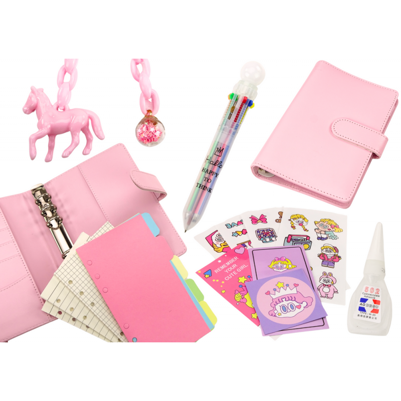 Notebook With Accessories Line Checkered Accessories Leather Pink