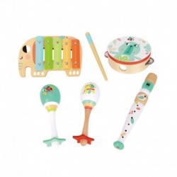 TOOKY TOY Set Musical Instruments for Children Cymbals Drum Flute Maracas in a Chest 6 pcs.