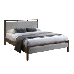 Bed VOKSI 160x200cm, grey fabric walnut