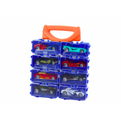 A set of cars with springs in a metal suitcase, 8 pieces