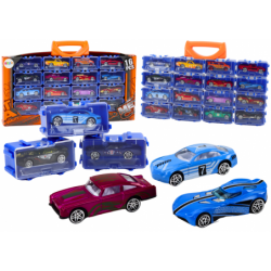 A set of cars with springs in a metal suitcase, 16 pieces
