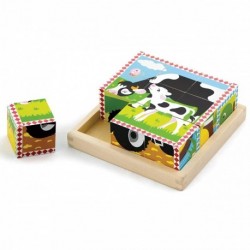 Wooden Jigsaw Puzzle Viga Toys Puzzle 6 Blocks 6 Pictures Farm