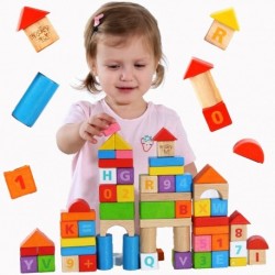 TOOKY TOY Wooden Blocks in Bucket Learning Numbers Actions Letters 70 El.