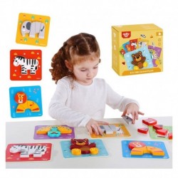 TOOKY TOY Wooden Bricks Jigsaw Puzzle Set 34 Pieces. + 6 Board