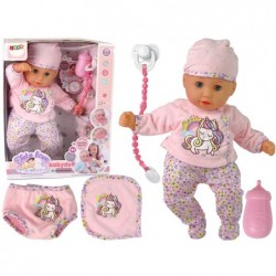 Baby Doll in Clothes and Hat, Pacifier, Feeding Bottle