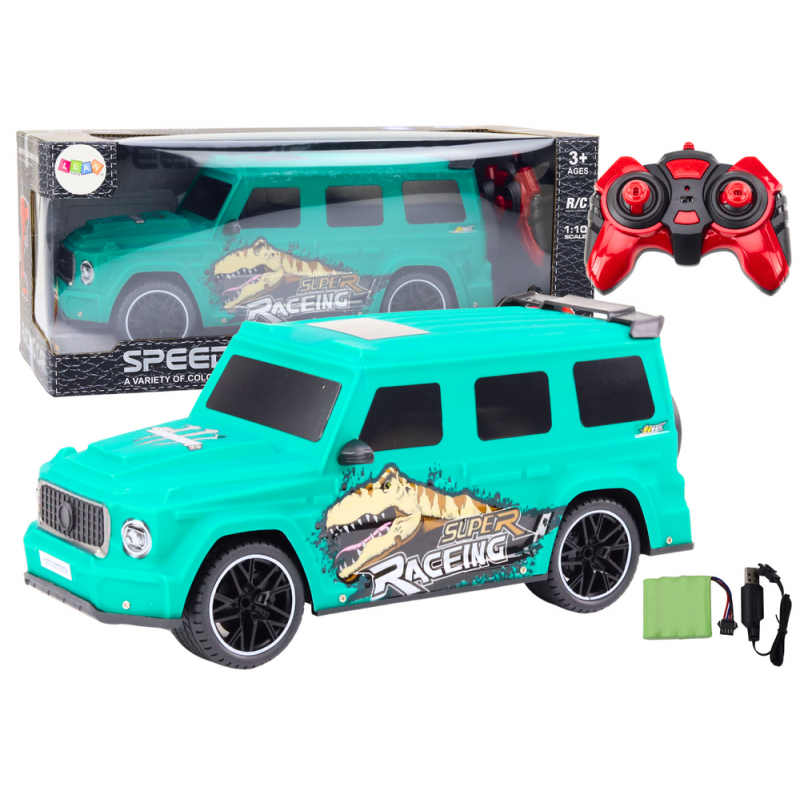 Remote Controlled RC Car with Dinosaur, 1:10 Scale, Green