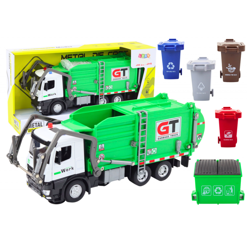 Multifunctional Green Metal Garbage Truck with Friction Drive and Colorful Baskets