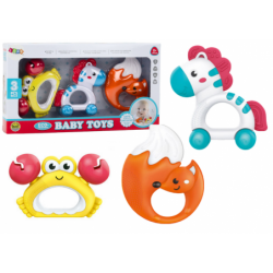 Set of Baby Toys Rattles Teethers Zebra Crab Fox 3 pcs