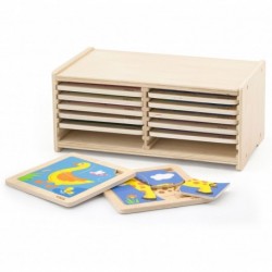 Wooden puzzles 12 boards of 4 puzzles in a Viga Toys stand