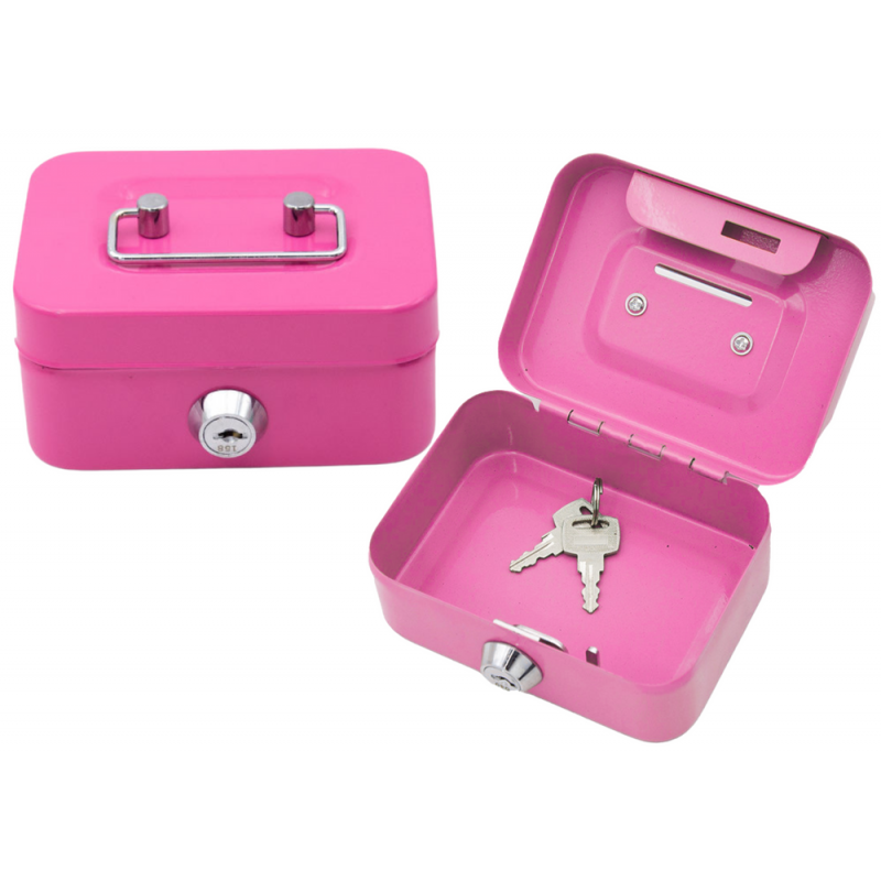 Piggy Bank Storage Box, Lockable, Two Keys, Metal, Pink