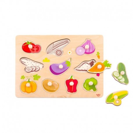 TOOKY TOY Puzzle Wooden Jigsaw Puzzle With Pins Vegetables