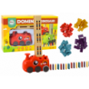 Red Dinosaur Battery Operated Car Arranging Colorful Dominoes 4 Colors of Blocks