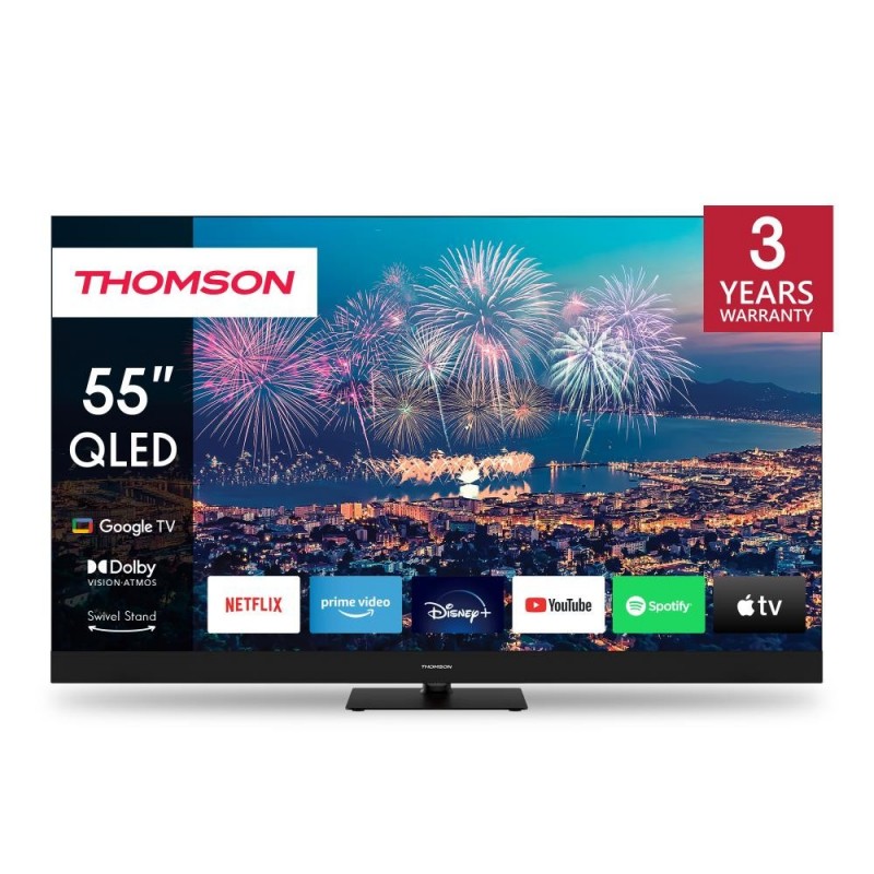 TV Set THOMSON 55" 4K/Smart QLED 3840x2160 Wireless LAN Bluetooth Google TV Black 55QG6C14
