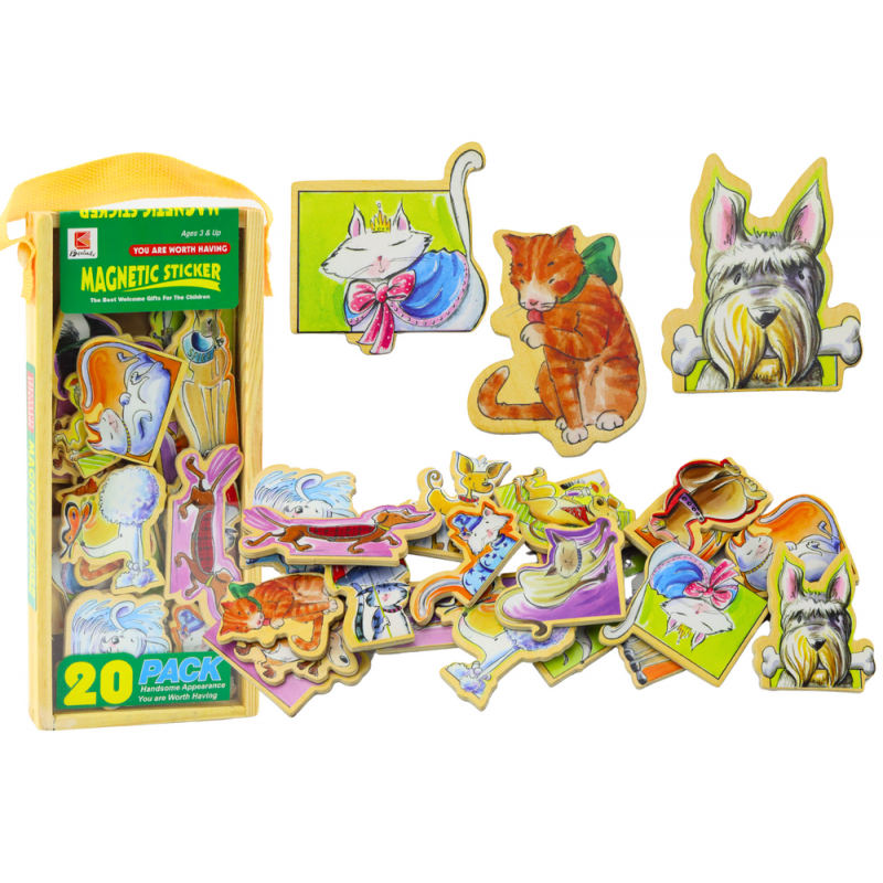 Set of Wooden Magnets with Colorful Animals, 20 pieces