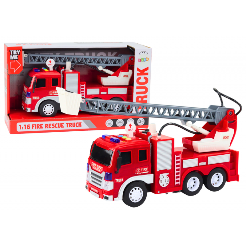 Fire Truck With Boom 1:16 Lights Sounds Water Drive Red