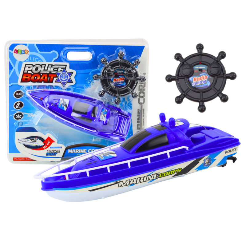 Remote Controlled Police Boat RC Blue Remote Control 27MHz