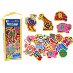 Set of Wooden Magnets Letters Pictures Animals Objects 26 Pieces