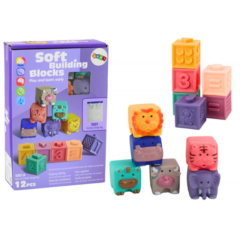 Soft Educational Blocks Animals Numbers Letters Colorful 12 Pcs