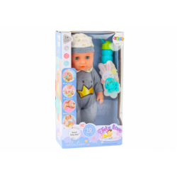 Baby Doll In Gray Pajamas Peeing Bottle Pacifier Sounds