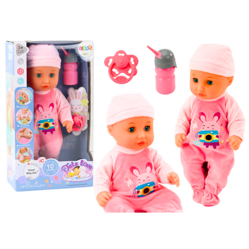 Baby Doll In Pink Pajamas Peeing Bottle Pacifier Sounds