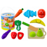 Set of Vegetables and Fruits for Cutting in a Bucket, Board, Wooden Knife