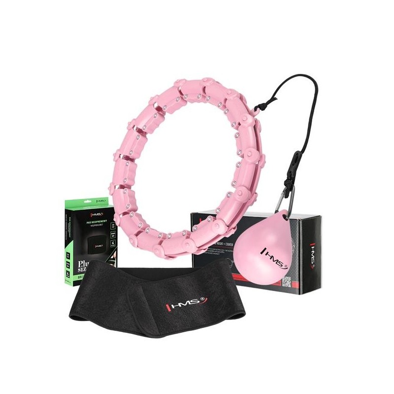 SET HULA HOOP HHW02 LIGHT PINK WITH WEIGHT HMS + WAIST SUPPORT BR163 BLACK PLUZ SIZE