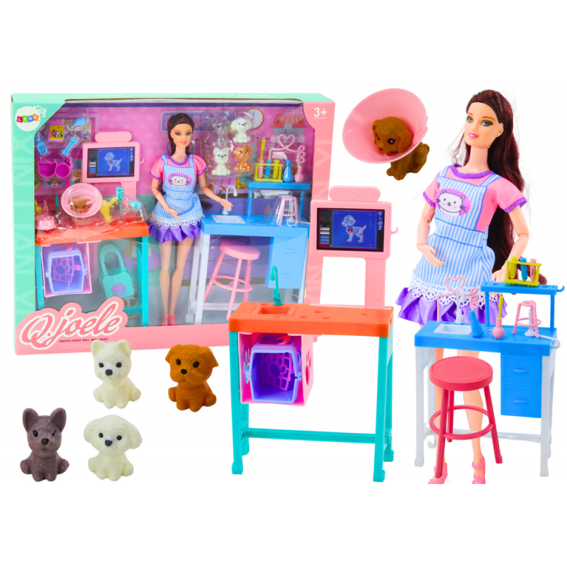 Set Doll Veterinarian Grooming Office Furniture Accessories Pets