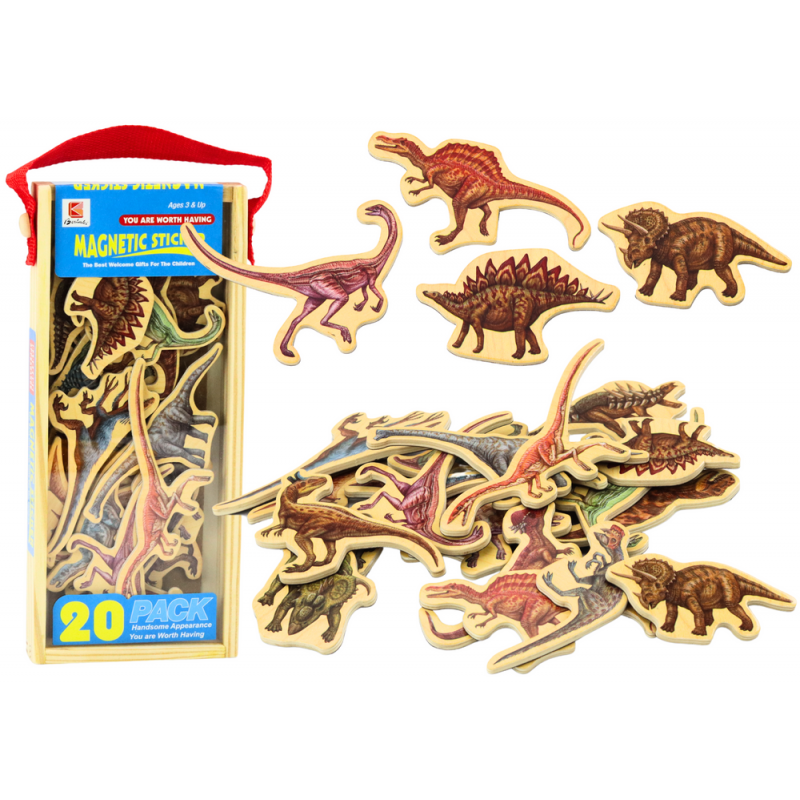 Set of Wooden Dinosaurs Magnets 20 Pieces Colorful