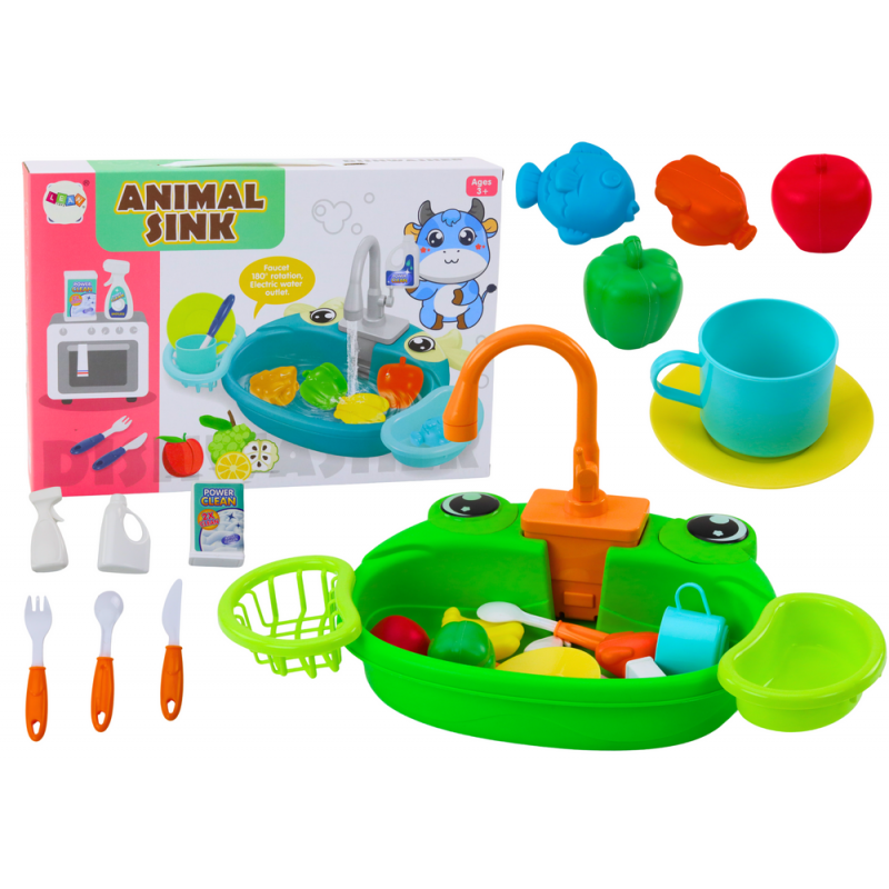 Kitchen Set Sink Frog Dishes Fruits Vegetables Green