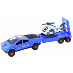 Modern Car Set with a Helicopter and a Tow Truck for Dismantling DIY Blue