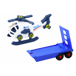 Modern Car Set with a Helicopter and a Tow Truck for Dismantling DIY Blue