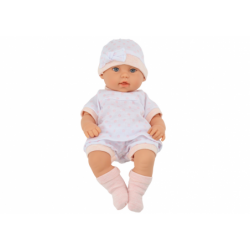 Baby Doll in White Pajamas, Hat, Blanket, Cushion