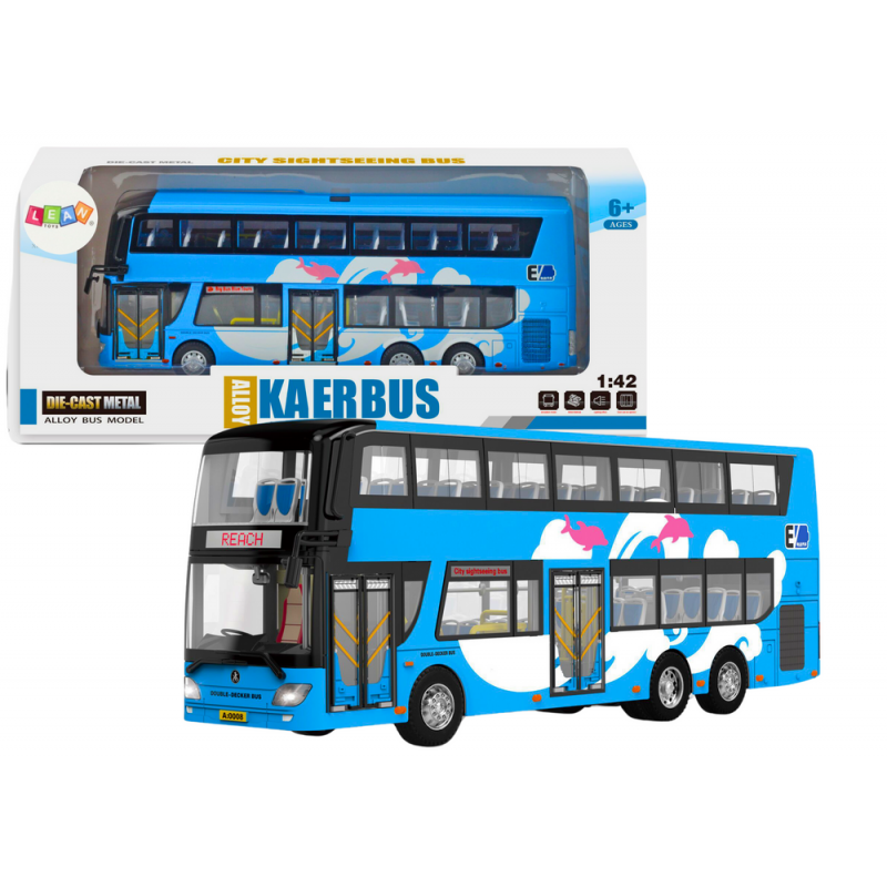 Double-decker Tour Bus 1:42 Metal Lights Blue